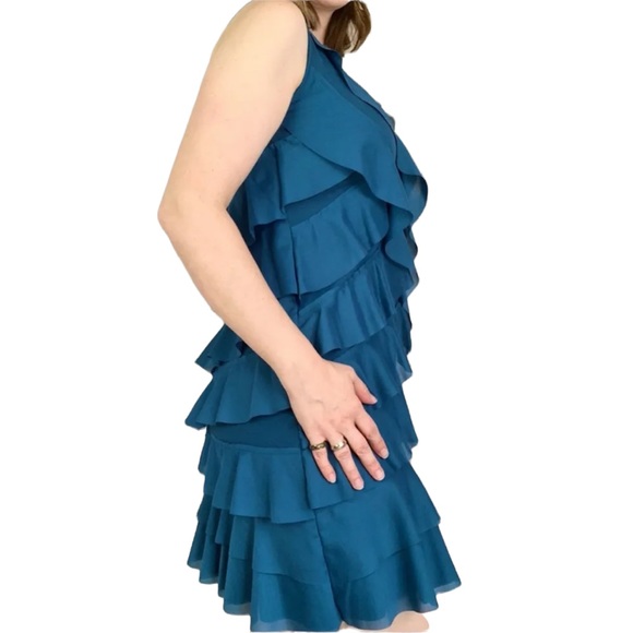 Ann Taylor Teal Ruffled Mini Dress Size 2 Fits S To M - Picture 2 of 6